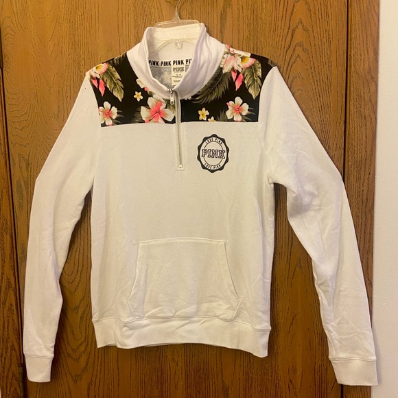 PINK Floral Shoulder Pullover Sweatshirt Size Medium - Picture 1 of 4